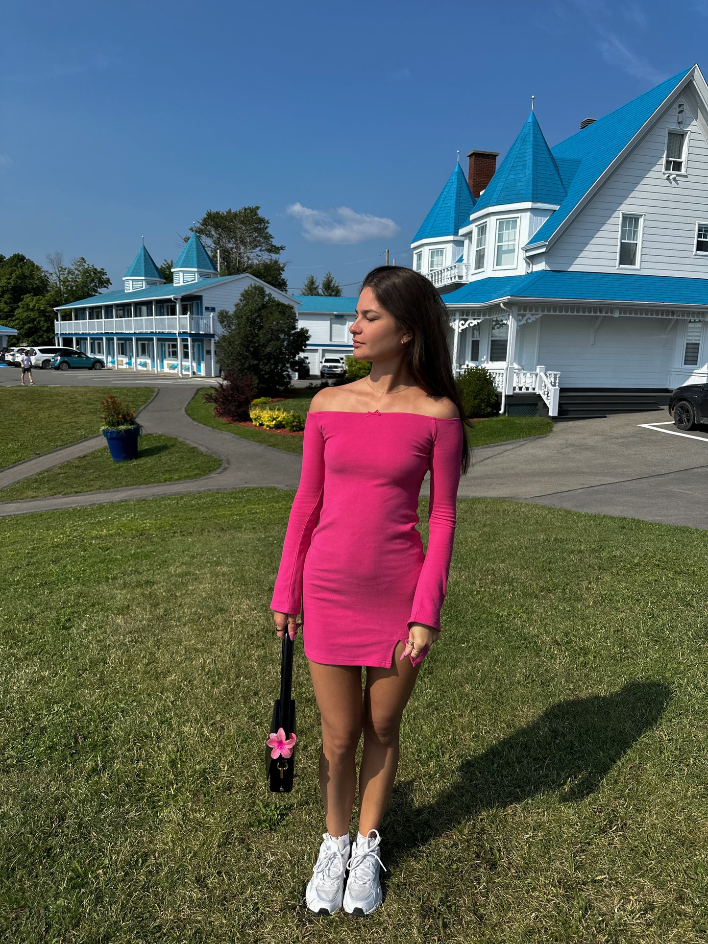 FUSHIA SOFT OFF-SHOULDER DRESS - HUG