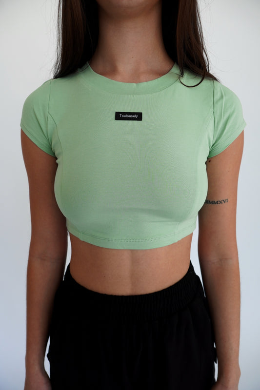 SAGE GREEN TEE CROP TOP