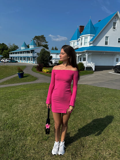 FUSHIA SOFT OFF-SHOULDER DRESS - HUG