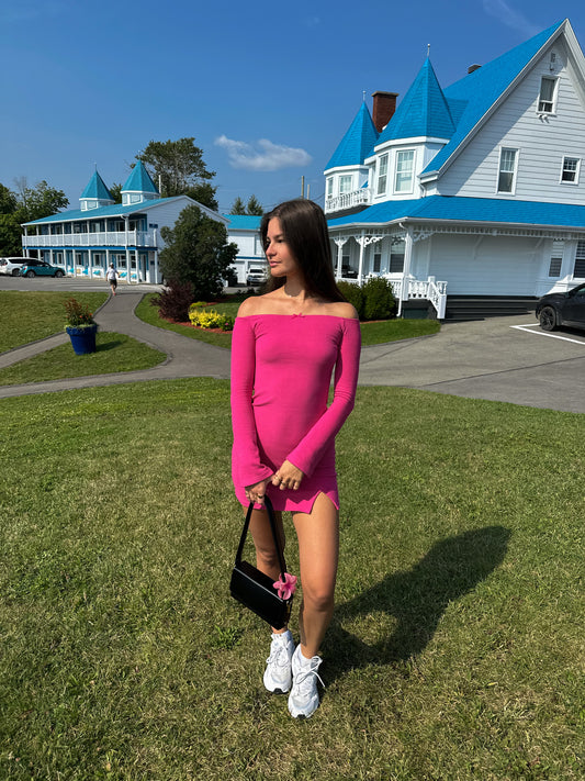 FUSHIA SOFT OFF-SHOULDER DRESS - HUG