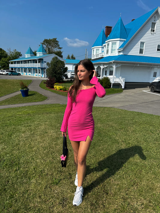 FUSHIA SOFT OFF-SHOULDER DRESS - HUG