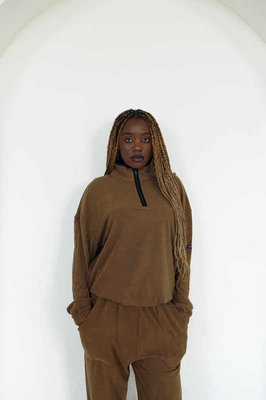 OLIVE BROWN SOFT ZIP-UP - HUG