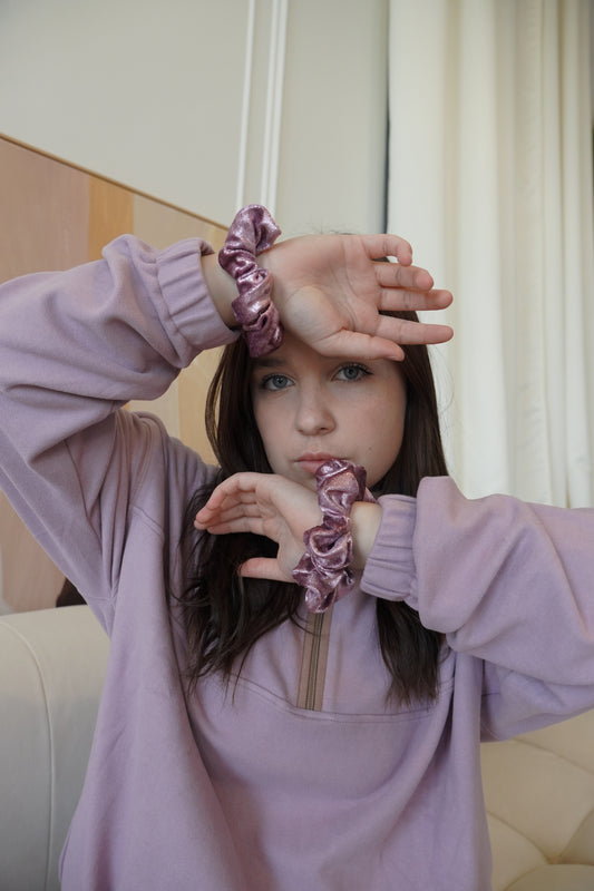 SHINY LILAC HANDMADE SCRUNCHIES - SEWN BY CHLOE