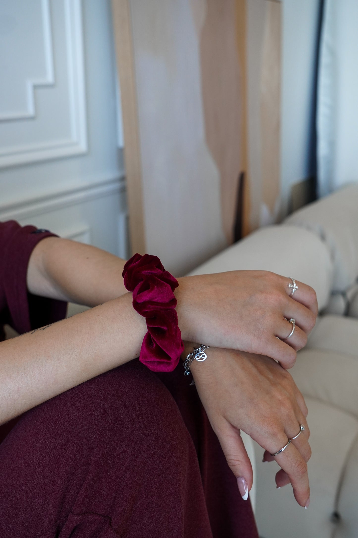 BURGUNDY HANDMADE SCRUNCHIES - SEWN BY CHLOE