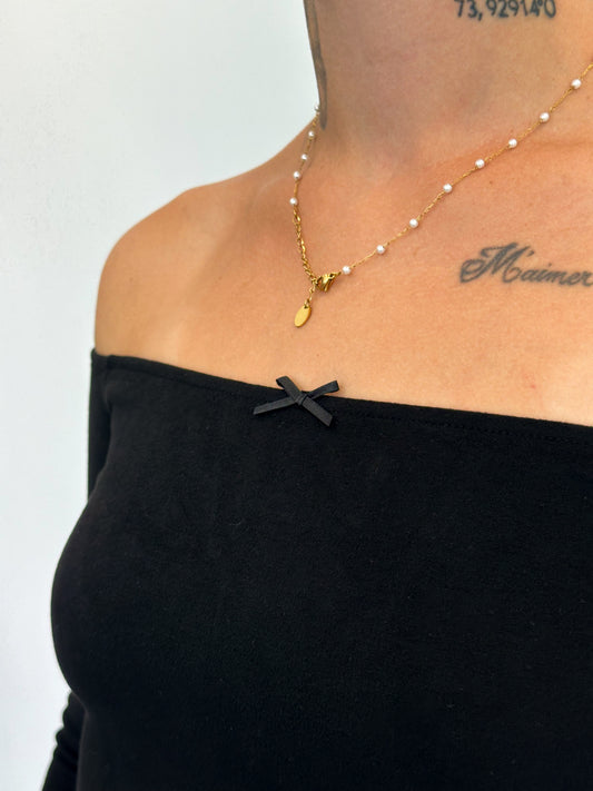 BLACK SOFT OFF-SHOULDER DRESS - HUG