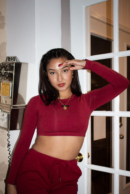 ROUGE CROP TOPS À MANCHES LONGUES - DARING